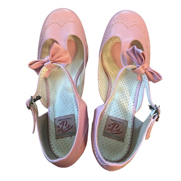 Women 11 Pinup Pin-Up Couture Flapper Pink T-Strap Kitten Heels Pumps Retro - Picture 5 of 10